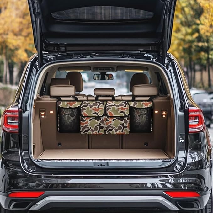 CLOHOMIN Duck Camo Trunk Organizer for SUV Sedan Van Hanging Seat Back Storage Multi Car Backseat Trunk Organizer Collapsible Car Storage Bag with 4 Pockets