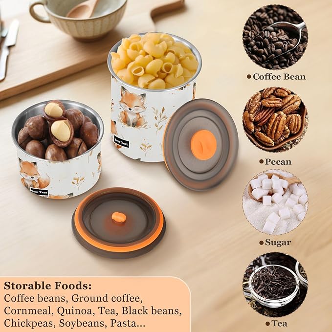 ALAZA Cute Fox Watercolor Airtight Coffee Bean Canister Customed 500ml Food Storage Containers with Lids For Gournd, Tea, Sugar, Flour, Rice, Cereal, Candy Cookie Jar