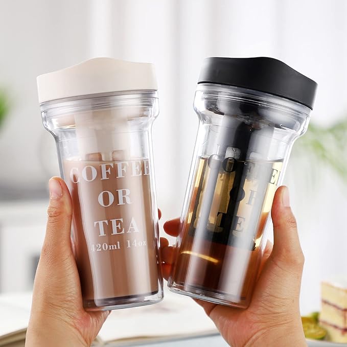 Cold Brew Cup Portable Cold Brew Coffee Maker Cold Brew Coffee Tea Airtight Bottle Iced Coffee Cup with Lid Stainless Steel Filter Reusable Cold Brew Coffee Tea Cup