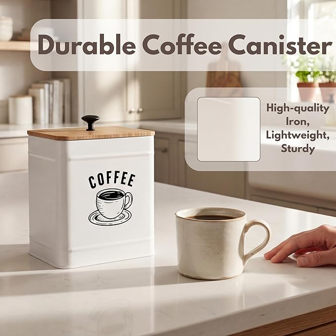 PERFNIQUE Coffee Canister, Airtight Coffee Bean Storage Container, Café Grounds Container, Cafe Jar Cafe Holder, K Cup Holder, Food Storage Container, Farmhouse Kitchen Decor
