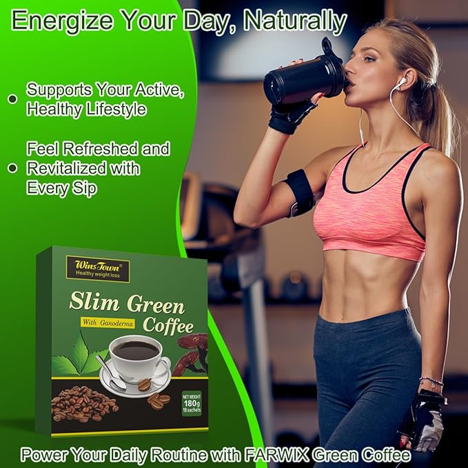 Premium Green Coffee Bean Extract Powder - Gluten-Free Green Coffee Bean Extract Supplements with 10 Natural Health Blends, Instant Coffee, 180g (18 Sachets)