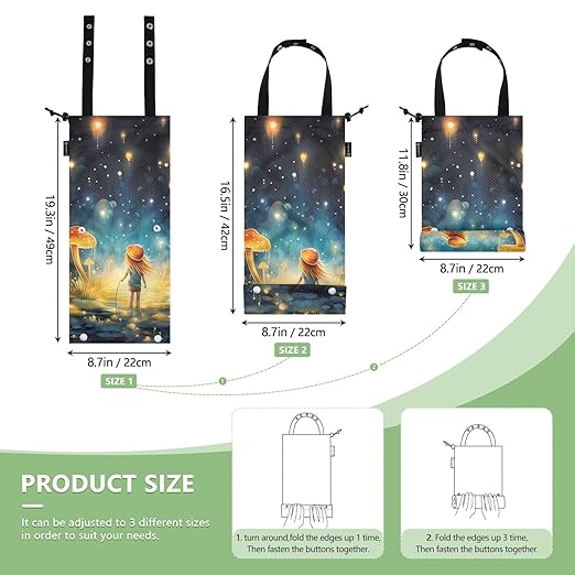 ALAZA Hanging Car Trash Bags Garbage Bag Trash Can for Back Seat Small Mushroom Painting Washable Storage Bag Retractable 2 Pack