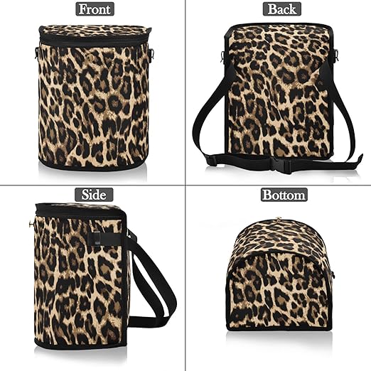 Leopard Print Car Trash Can Car Garbage Bag with Lid Hanging Waterproof Leak Proof Vehicle Storage Bin