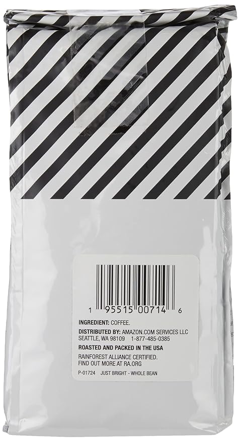 Amazon Fresh Just Bright Whole Bean Coffee, Light Roast, 12 Ounce (Pack of 3)