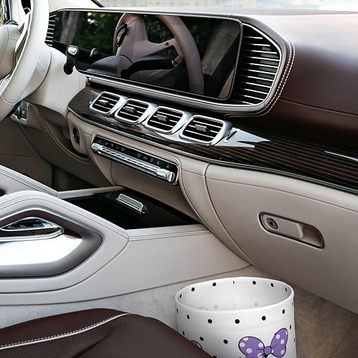 Cute White Polka Dot Purple Bow Car Trash Can Garbage Cans Foldable,Small Hanging Car Organizer Storage Bag Leak Proof, Auto Back Seat Trash Bin Universal for Truck, SUV, Outdoor Travel