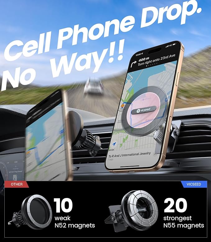 VICSEED for MagSafe Car Mount Vent Pink– [Super Magnet Power & Vent-Safe Clip] 360° Adjustable Study Magnetic Phone Holder Hands Free for iPhone 17 16 15 14 13 12 Pro Max