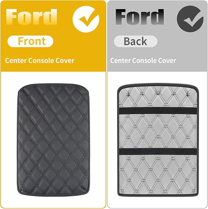 GIANT PANDA Custom Fit Truck Center Console Cover for Ford F150 2009 2010 2011 2012 2013 2014,Leather Console Cover Armrest Cover Protector, Full Protection - Black