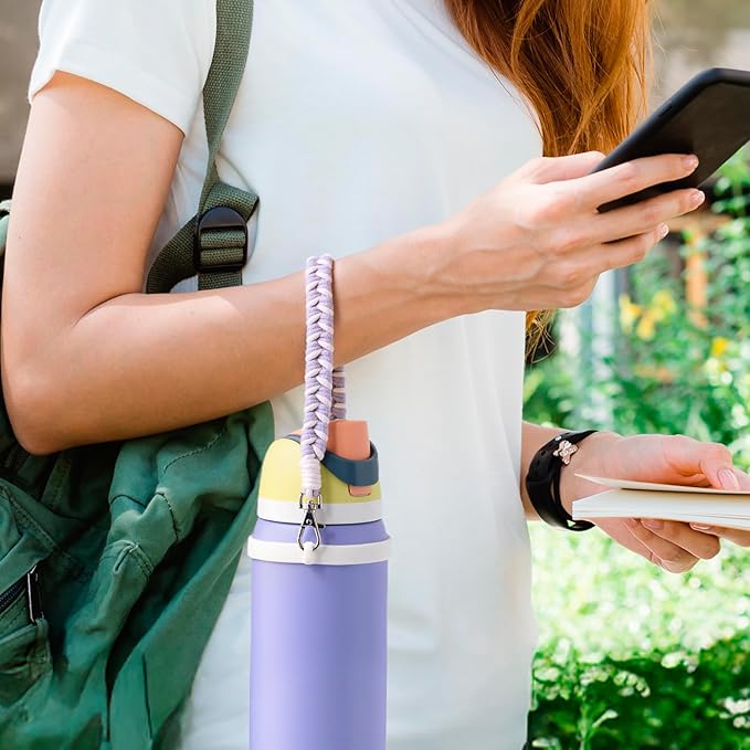 Water Bottle Handle Strap Compatible with Owala & Stanley Cups, Hand-Woven Lanyards Silicone Water Bottle Sling, Carrier, Holder with Strap