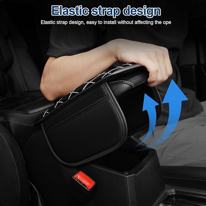 Armrest Cover with 2 Storage Bags Fit for VW/Volkswagen Jetta Faux Leather Car Center Console Cover with DiamondStorage Box Waterproof Arm Rest Covers(Black)