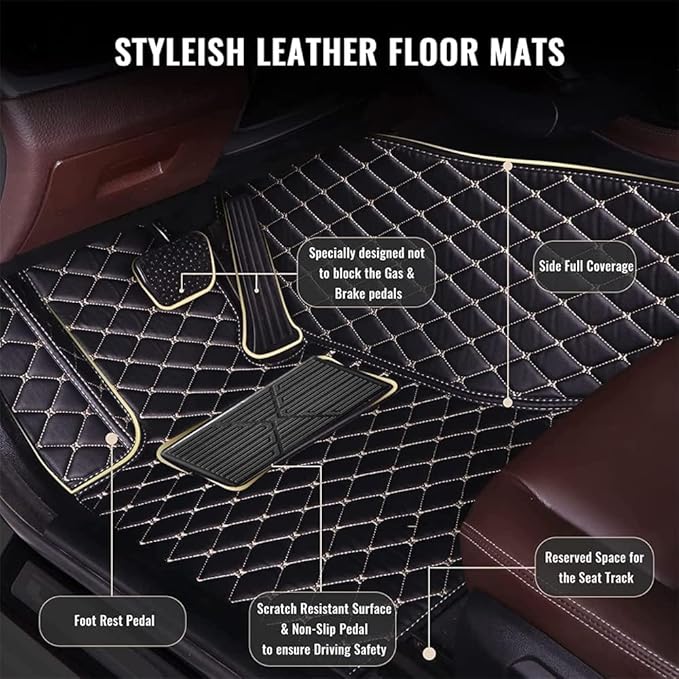 Custom Car Floor Mats Fit for 99% Sedan SUV Sports Car Protection Full Coverage Pads Anti-Slip Leather Floor Lining Pads All Weather Car Floor Mats (Black)