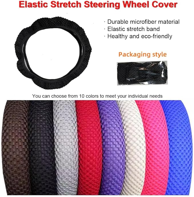 Hiflyer Steering Wheel Cover - Universal 14.5-15 Inch, Soft Microfiber Car Wheel Cover for Women & Men (Black)
