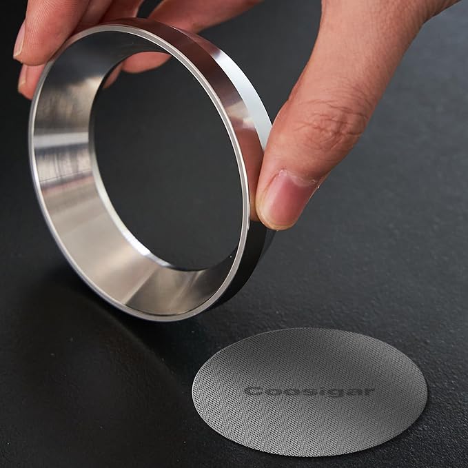 51mm Espresso Dosing Funnel and Puck Screen Set,Stainless Steel Coffee Dosing Ring Compatible with Delonghi 51mm Portafilter.Reusable 1.7mm Thickness Espresso Puck Screen(Stainless Steel)