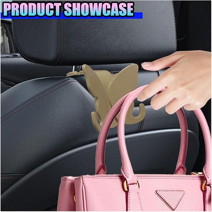2PCS Cute Butterfly Car Seat Headrest Hook, Multifunctional Auto Interior Bag Organizer Holder, Car Back Seat Hanging Storage Double Hooks for Purse, Bag, Coat, Umbrella(Brown)