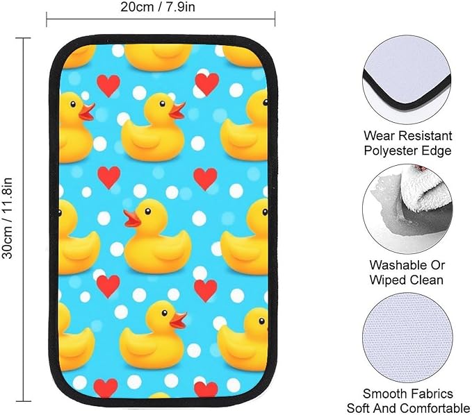 Auto Center Console Armrest Pad Love Heart Polka Dots Blue Yellow Rubber Ducks Car Arm Rest Covers Protector Waterproof Anti-Slip Interior Decor Accessories for Car Truck