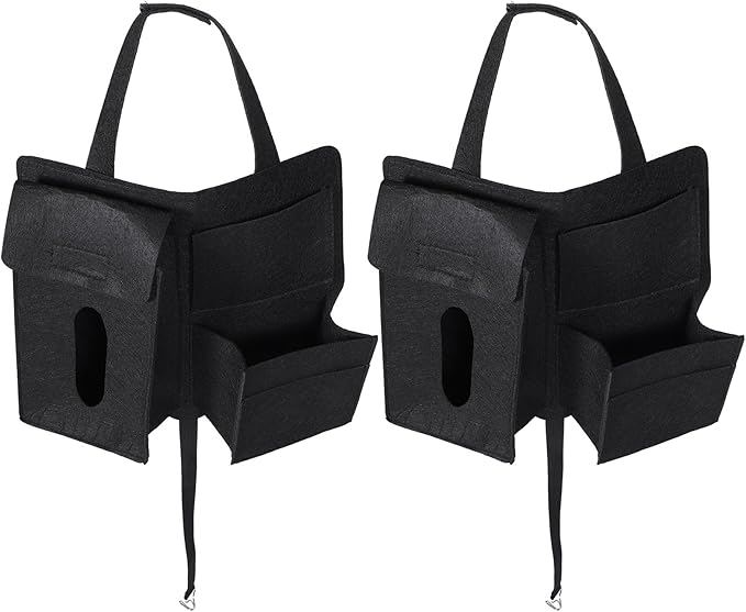 Veemoon 2Pcs Car Organizer Backseat Felt Storage Bags Hanging Pouches for Auto Seats, Black, Backseat Storage Pockets for Vehicle Interior Accessories