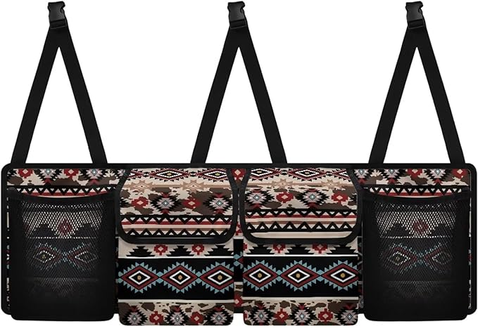 Tribal Aztec Pattern Car Trunk Organizer, Large Capacity Backseat Trunk Organizer with Adjustable Straps, Backseat Hanging Car Storage Organizer Foldable Cargo Storage