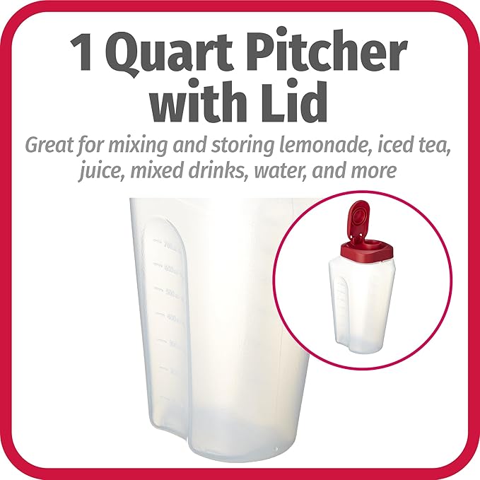 GoodCook 1 Quart Bottle – BPA Free Mixing Pitcher with Lid, Snap Lock Easy Pour Lid, Drink Containers for Fridge, Liquid Storage Container, Jugs for Drinks, Plastic Bottles with Lids