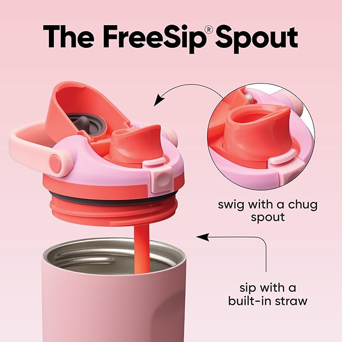 Owala FreeSip Sway Insulated Stainless Steel Water Bottle with Two-Way Spout, Built-In Straw and Bucket Handle, Made for Travel, School, and Sports, 40oz, BPA Free, Leak Proof, Pink Angel Food Cake