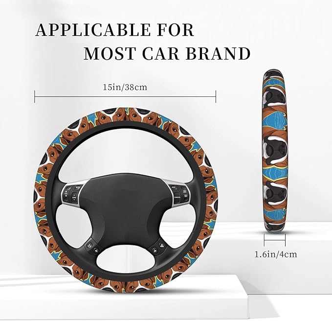 English Bulldog Art Car Steering Wheel Cover, 15 Inch Steering Wheel Cover Stylish Decor for Most Cars