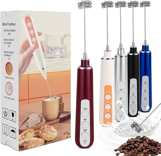 Milk Frother Wand Rechargeable Handheld Frother For Coffee,Batidora De Mano Electrica Coffee Bar Accessories Kitchen Appliances Essentials Electric Frother Gift For Women Men (Red)