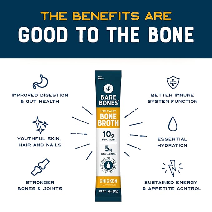 [DISCONTINUED] Chicken Bone Broth Instant Powdered Mix Packets | 5g Collagen | 10g Protein | Keto & Paleo Friendly | No Artificial Flavors | Non-GMO, Gluten-Free, Dairy-Free on-the-go 16 Pack