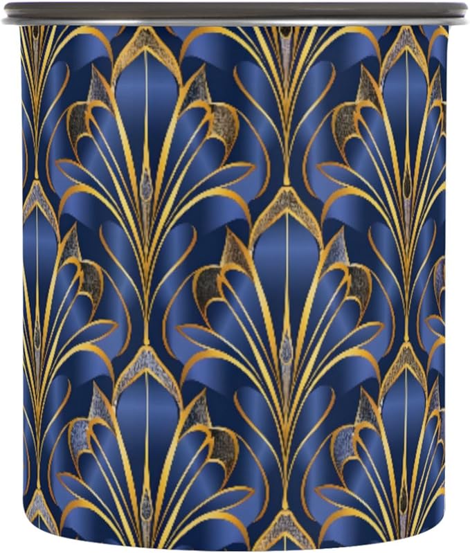 ALAZA Royal Blue & Golden Art Deco Floral Airtight Coffee Bean Canister 900ml Food Storage Containers with Lids For Gournd, Tea, Sugar, Flour, Rice, Cereal, Candy Cookie Jar