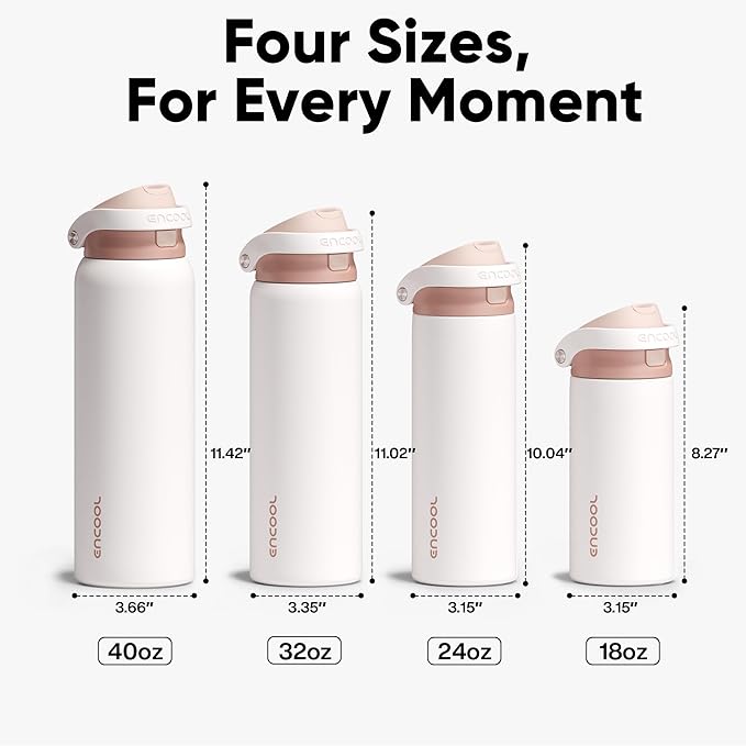 ENCOOL Leakproof Insulated Water Bottle with Straw Dual-Sip Water Bottle Bag-Safe Design for Work, Commute & Gym – Keeps Drinks Cold All Day, 32 oz, Coffee White