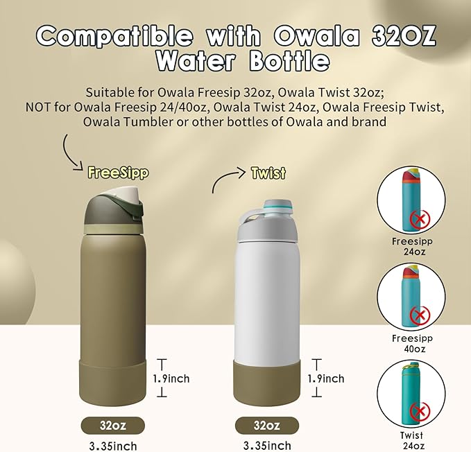 2PCS Silicone Water Bottle Boot, Compatible with Owala 24oz 32oz 40oz, Protective Anti-Scratch & Anti-Dent No Noise Sleeve Cover for FreeSip/Twist/Flip Water Bottles (Off Road, 32oz)