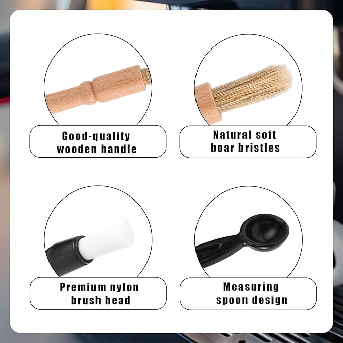 5pcs Coffee Machine Cleaning Brushes Set, Boar Bristle Espresso & Grinder Brushes Kit with Wooden Handle for Coffee Machine Accessories and Kitchen Cleaner