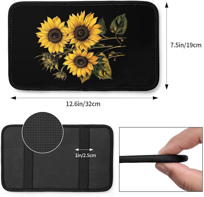 Yellow Sunflower Car Center Console Pad Cushion Cute Flower Auto Center Console Cover Protector Flowers Cars Decor Accessories Fit for Truck Vehicles SUVs, Black