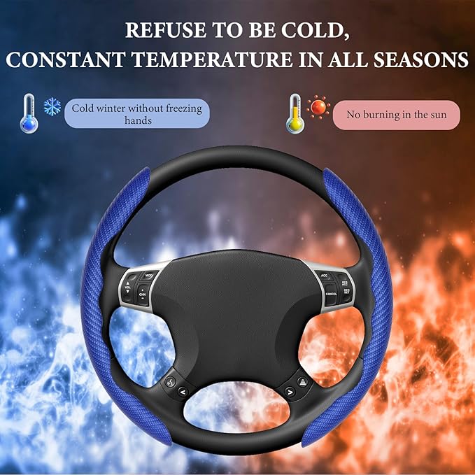 2 PCS Car Steering Wheel Cover, Anti-Skid Carbon Fiber Segmented Steering Wheel Protector, Anti-Slip Wheel Wrap Protective Cover for Most Cars Trucks SUVs, Car Accessories (Blue)