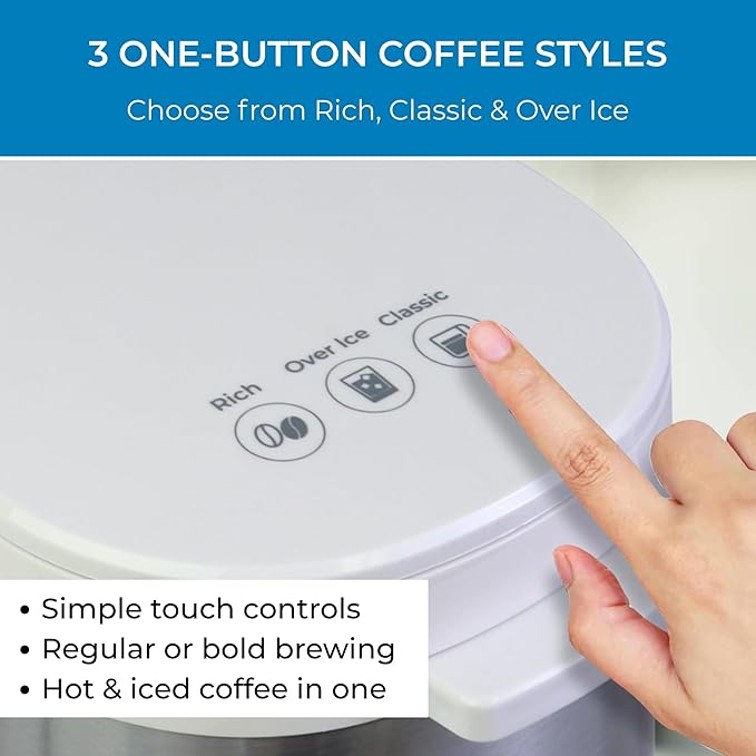 Kenmore Single Serve Coffee Maker – Compatible with Keurig K‑Cup Pods & Ground Coffee, One Cup Brewer, 6–14 Oz Brew Sizes, Travel Mug Friendly, Auto Shut‑Off, Hot & Iced Maquina de cafe, White