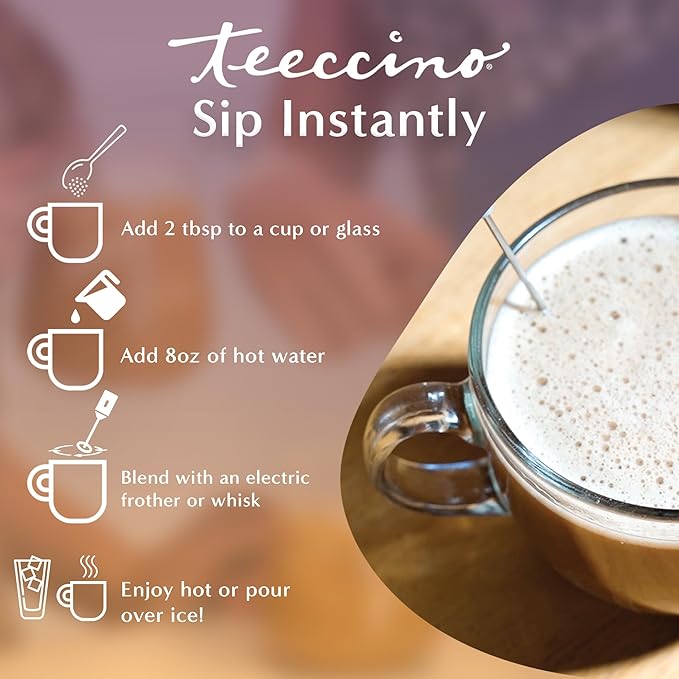 Teeccino Organic Instant Mocha Herbal Latte – 14 Servings – Creamy Oat & Coconut Latte Plus MCT Oil with Chocolaty Cacao & Dates Accenting Roasted Chicory – Prebiotic, Caffeine-Free – 7.9 ounces 