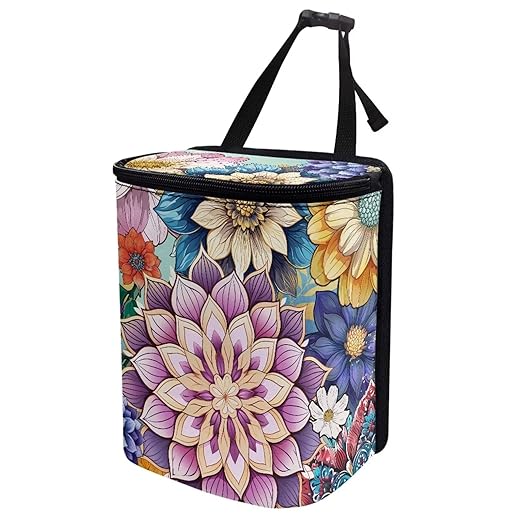 Bright Blossom Flower Car Trash Can Hanging Garbage Bags for Back Seat,Durable Large Capacity Automotive Garbage Bin Rubbish Storage Bag for Travel，Picnic