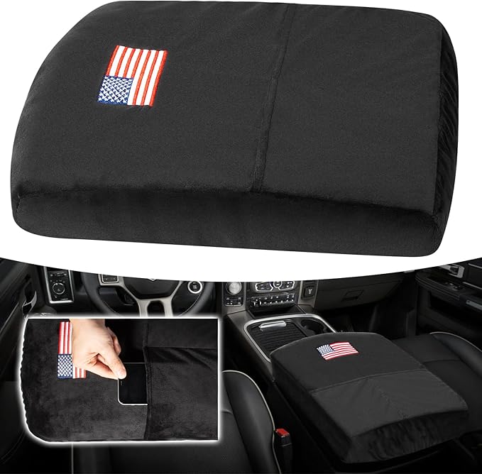 Center Console Cover for 2013-2023 Dodge Ram 1500 2500 3500 Middle Console Armrest Cover with Pocket, US Flag Comfortable Scratch-Resistant Velvet Covers, Vehicle Armrest Cushions