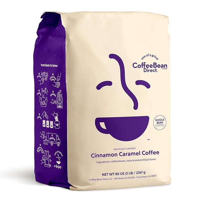 Coffee Bean Direct Cinnamon Caramel Flavored, Whole Bean Coffee, 5 Pound Bag (Pack of 1)