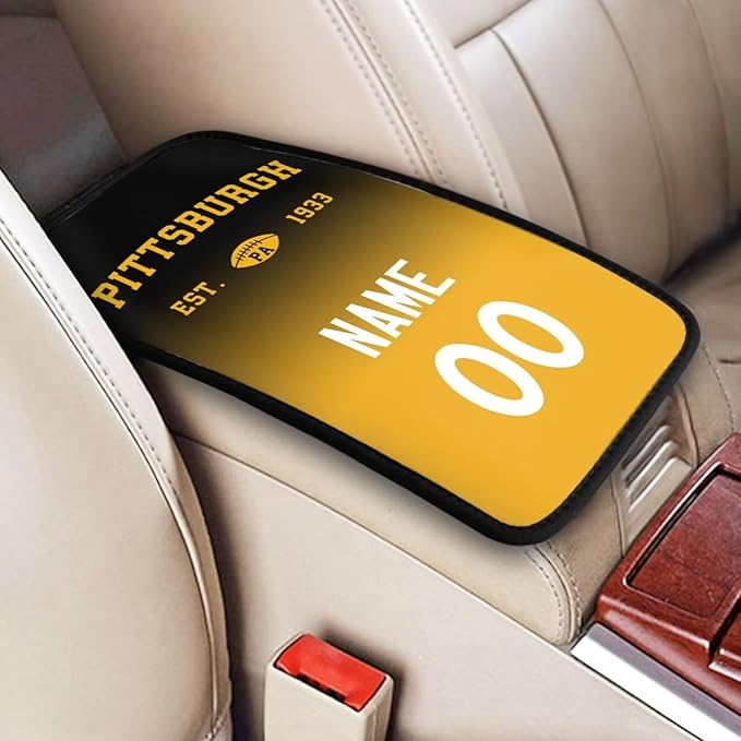 Custom Car Armrest Cover,Add Personalized Name and Number As Gifts for Loyal Football Fans,Auto Center Console Pad Car handrail Box Cushion,Fit for Most Car