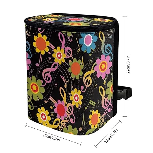 Hippie Flower Music Note Car Trash Can with Lid,Leak Proof Garbage Can Hippie Flower Car Interior Accessory Zipper Protable Vehicle Rubbish Bag for Back Seat