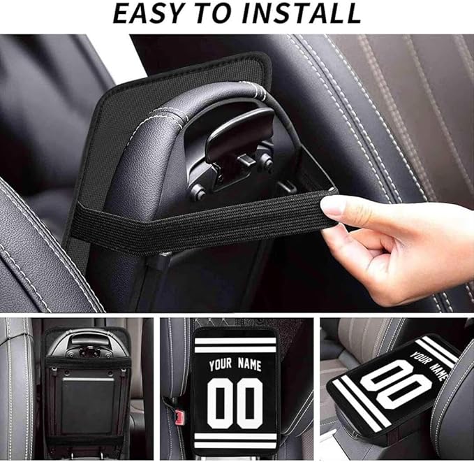 Custom Car Armrest Cover,Add Personalized Name and Number As Gifts for Loyal Football Fans,American Football Auto Center Console Pad Car handrail Box Cushion,Fit for Most Car Seat Box Cover Protector