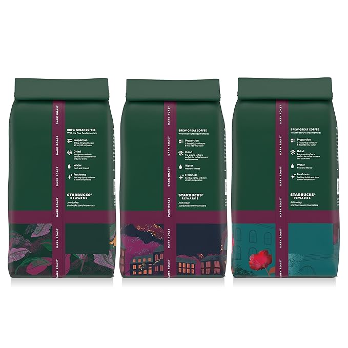 Starbucks Ground Coffee, Dark Roast Hot or Iced Coffee, Variety Pack, Three 12 oz Bags