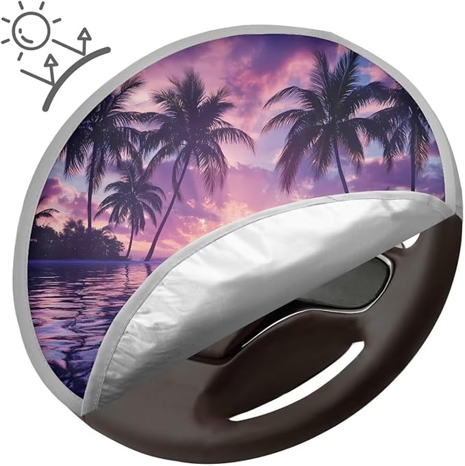 Palm Tree Print Steering Wheel Shade Cover for Women Fashion Universal Steering Wheel Cover 17 Inch Heat Resistant Car Rudder Sun Block Gift for Birthday