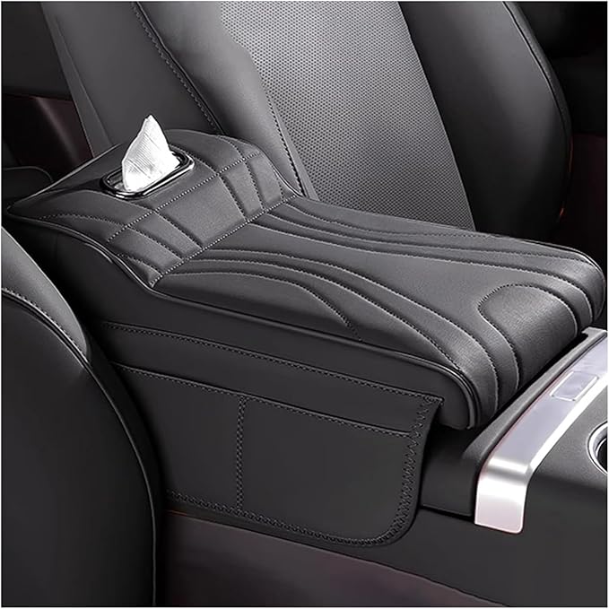 Car Armrest Cover for Buick Enclave 2008-2020 2021 2022 2023 2024 2025 2026, PU Leather Armrest Pad, Anti-Slip Waterproof Center Console Cover, Console Protector for SUV Truck Sedan,A Black