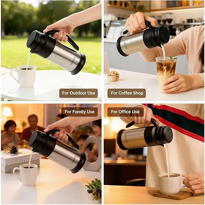 Creamer Pitcher for Coffee,0.75L/25 Oz Thermal Coffee Carafe,Stainless Steel Coffee Carafes for Keeping Hot and Cold,Double-Wall Design,12-Hour Hot & Cold,Leak-Proof,Portable for Travel,Camping,Office