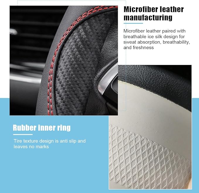 Mandark Car Steering Wheel Cover, 15 Inchs Microfiber Leather Non-Slip Vehicle Steering Wheel Protector, Breathable Auto Interior Protection Accessories, Universal for SUV Sedan Truck (Black/Red-B)