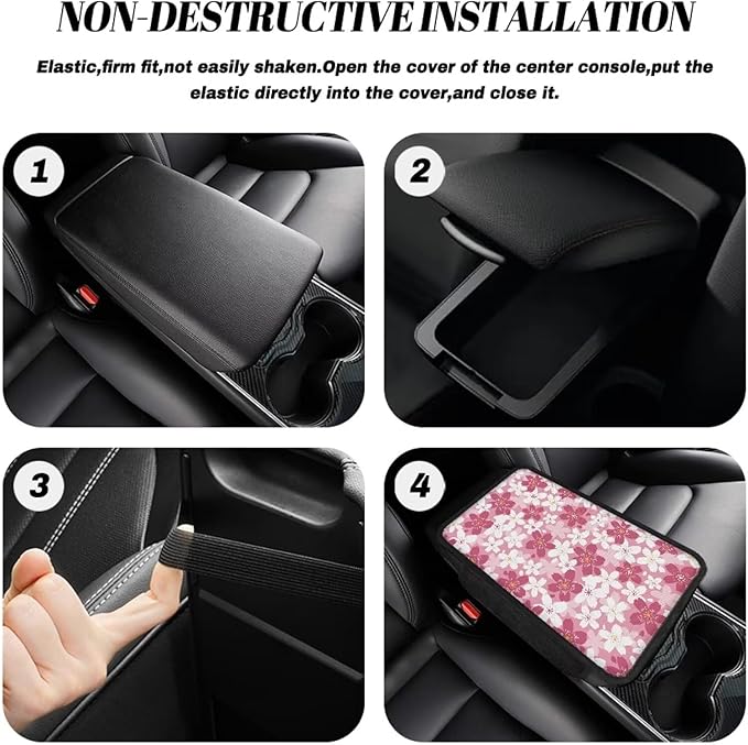 Dreaweet Car Center Console Cover Pink and White Cherry Blossom Car Accessories for Women Arm Rest Cover for SUV Sedan Non-Slip Comfortable Car Armrest Cover Pad,Easy to Install
