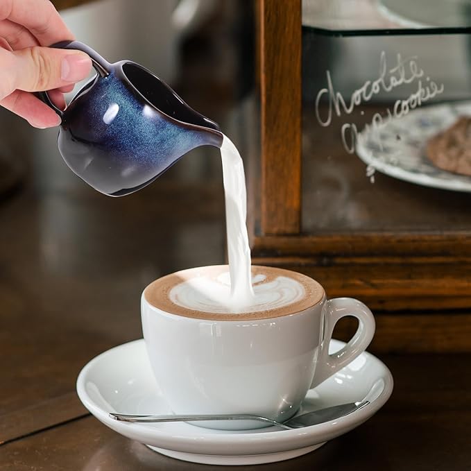 Amosfun Ceramic Milk Pitcher with Handle and Spout 4Oz Creamer for Coffee Tea and Sauces Small Stoneware Pitcher for Home Kitchen Dining