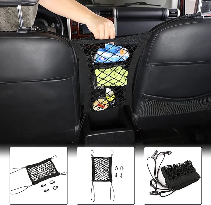 Car Seat Storage Hanging Bag Fit Toyot@a FJ Cruiser 2007-2021 Car Mesh Organizer Front Seat Hanging Car Organizers Storage Netting Pouch Seat Back Net Bag Mesh Backseat Organizer with Hook Accessories