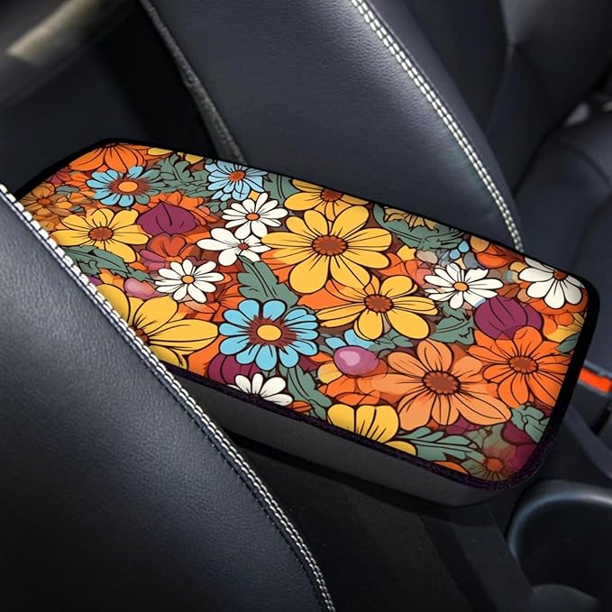 Universal Armrest Cover Pad, Car Center Console Cushion Pad, Protect from Pet Claws, Dirt, and Sticky Fingers, Comfortable Car Decor Accessories Fit for Most Cars, Baja Flowers