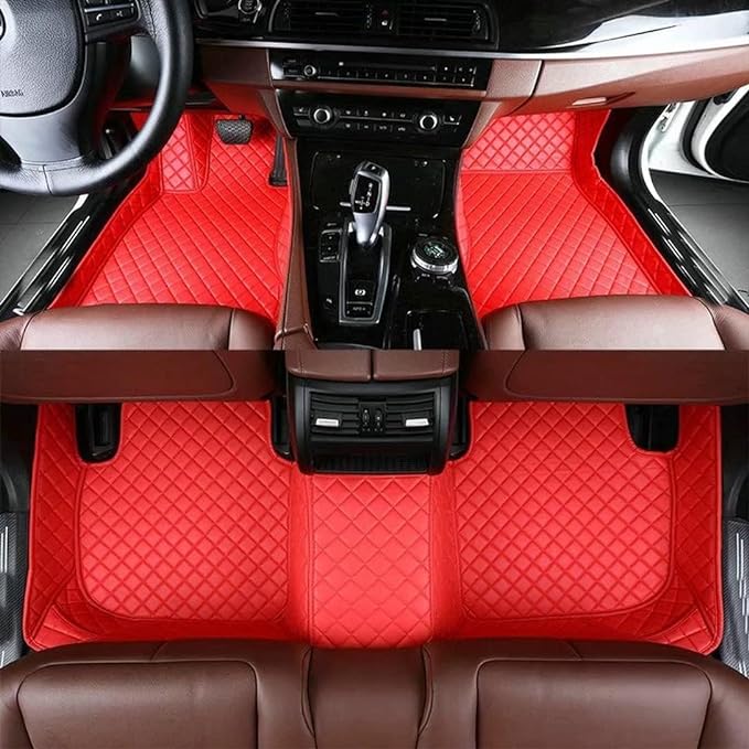 Customize Making Car Floor Mats for 99.99% Sedan SUV Pickup Truck Full Coverage Men Women Cute Leather Protection Pads Non-Slip Floor Liners (Red)