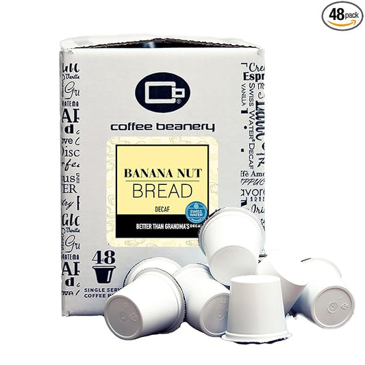 Banana Nut Bread Decaf Coffee Pods by Coffee Beanery | 48ct Bulk Medium Roast Arbica Coffee